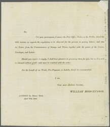 1840: G.P.O. Postal Notice headed "Notice to the Public“ dated 28 ...