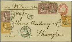 China 1868: 20 Rp. orange (2) und 50 Rp. lila (3), fünf farbfr. und ...