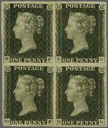 1840: 1d. black, plate 1b, lettered NF-OG, unused block of four, very ...