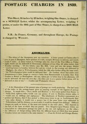 1839: Mercantile Committee, "SPECIMEN OF POSTAL CHARGES IN 1839 / To ...