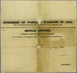1839: Mercantile Committee, "SPECIMEN OF POSTAL CHARGES IN 1839 / To ...