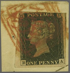 1840: 1 d. black, pl. 1b, a used example with shaved margin at top ...