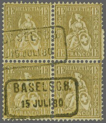 1864: 1 Fr. goldbronze im Viererblock, farbfr. und fehlerfrei gez., ...