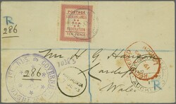 1892: 10 d. carmine, a single example used on 1893 registered cover ...