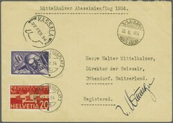 Mittelholzer Abessinienflug 1934 (2. bis 23. Feb.): Brief frankiert ...