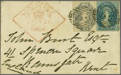 1855/63: The album page with 1855 4 d. blue and 4 d. deep blue wmk'd ...