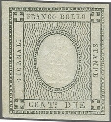 1861: Newspaper stamp 2 c. grey-black embossed variety "1" for "2", ...