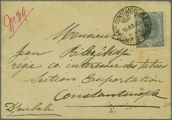 1898: 25 b. blue, single example used on 1906 cover to Constantinople ...