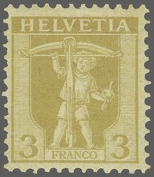 1907: Tellknabe im Rahmen 3 Rp., gezähnte Farbprobe im verausgabten ...