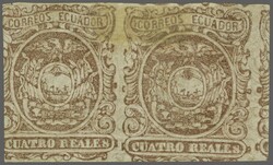 1865/66: 4 r. red, an unused horizontal pair, variety "Printed on ...