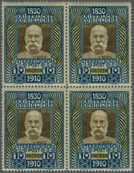 80. Geburtstag Kaiser Franz Josefs 1910: 1 H. schwarztürkisgrau bis ...