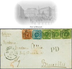 Postal Routes to Belgium; 1863 (Nov 29): Envelope from Copenhagen to ...