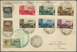 1933: Crociera Zeppelin, full set on registered envelope from Rhodes, ...