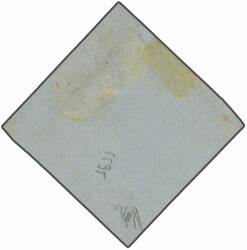 1851/60: 3 d. bright red, on blued paper, a used example with good to ...