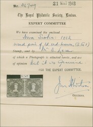 1851/60: 1 d. red-brown on blued, a used horizontal pair with good to ...