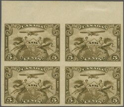 1928 (Sept 21): 5 c. olive-brown, an unused block of four, marginal ...