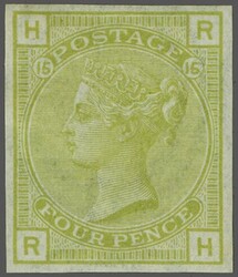 1873/80: 4 d. sage-green, plate 15, wmk. Large Garter, lettered RH, ...