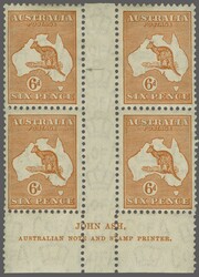 C of A Watermark 1932/35: Kangaroo issue group of three 6 d. chestnut ...