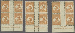 C of A Watermark 1932/35: Kangaroo issue group of three 6 d. chestnut ...
