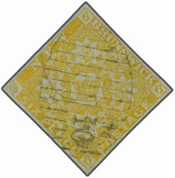 1861: 6 d. olive-yellow, on blued paper, no wmk., imperforate, a used ...