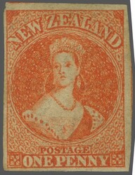 John Davies GPO Auckland. 1862/64: Chalon Head 1 d. orange-vermilion, ...