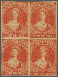 John Davies GPO Auckland. 1862/64: Chalon Head 1 d. carmine-vermilion ...