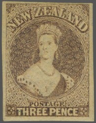 John Davies GPO Auckland. 1862/64: Chalon Head 3 d. brown-lilac, ...