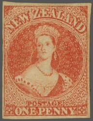1864: Chalon Head 1 d. carmine-vermilion, NZ wmk., imperforate, an ...