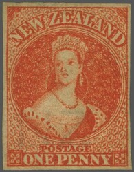 1864: Chalon Head 1 d. carmine-vermilion, NZ wmk., imperforate, an ...