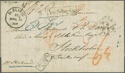 Schweden 1853 (25. April): Portobrief von St. Blaise nach Stockholm, ...