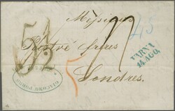 Via the Varna - Ruschuk railway line, 1867 (Aug 12): Entire letter ...