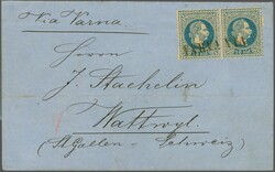 Via the Varna - Ruschuk railway line, 1869 (Sept): Lettersheet from ...