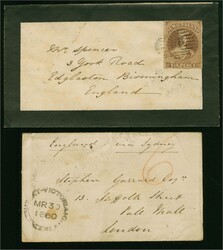 English Mails via P&amp;O 1860: Covers (2) to London or Birmingham, ...