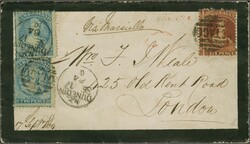 1863-1870 P&amp;O Express Premium Route 1864: 2 d. blue, two examples ...