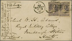 June 1866 - December 1868 P&amp;O Route via Suez 1864: 3 d. lilac, ...