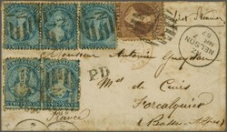 Mails to Europe - France 1864/71: 2 d. pale blue, perf. 12½, single ...