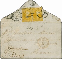 Mails to Europe - France 1864/71: 4 d. yellow, perf. 12½, a ...