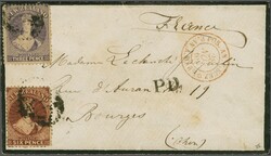 Mails to Europe - France 1864/71: 3 d. deep lilac and 6 d. red-brown, ...
