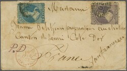 Mails to Europe - France 1864/74: 3 d. lilac and 1871/73 6 d. blue ...