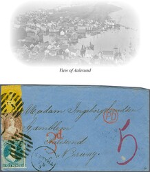 Mail to Europe - Norway 1864/71: 1 d. brown, perf. 10½ x 12½, 4 d, ...