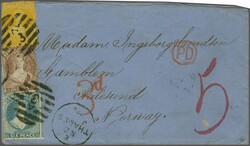 Mail to Europe - Norway 1864/71: 1 d. brown, perf. 10½ x 12½, 4 d, ...