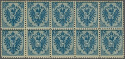 1890/94: Lithographed 10 kr- blue, perf. 10½,an unused block of ten ...