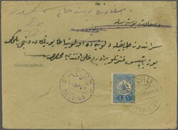 Sandjak Berat 1909: Turkey 1 pi. blue used on 1913 cover from Avanos ...