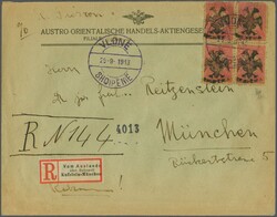 1913: Eagle in black on Turkey 1909 20 pa. rose on oily thin paper, a ...