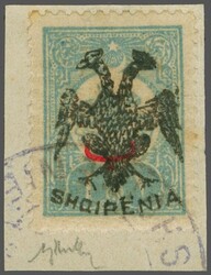 1913: Eagle in black on Turkey 1909/11 1 pi. blue with red 'behie' ...