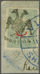1913: Eagle in black on Turkey 1909/11 1 pi. ultramarine with red ...