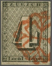 Zürich 4, Type III mit interessantem Unterbruch des Schwarzdruckes ...