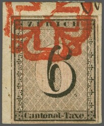 Zürich 6, Type V, die 75. Marke des Hunderterbogens, farbfrisches ...