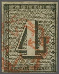 Zürich 4, Type V, farbfrisch und gut- bis breitrandig mit klarem, ...