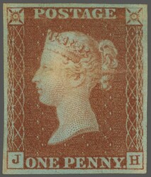 1841 (May 1): Unissued 1 d. red-brown on deeply blued Dickinson silk ...